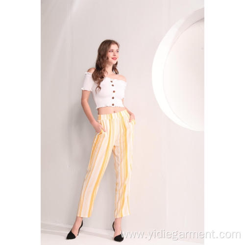 Yellow Stripe Viscose Trousers Yellow Stripe Viscose Summer Trousers Factory